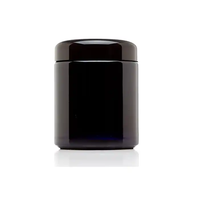 Barattolo per crema in vetro viola con logo personalizzato, rotondo vuoto, in vetro scuro UV, per concentrati, 100/150/250/500 ml, con coperchio